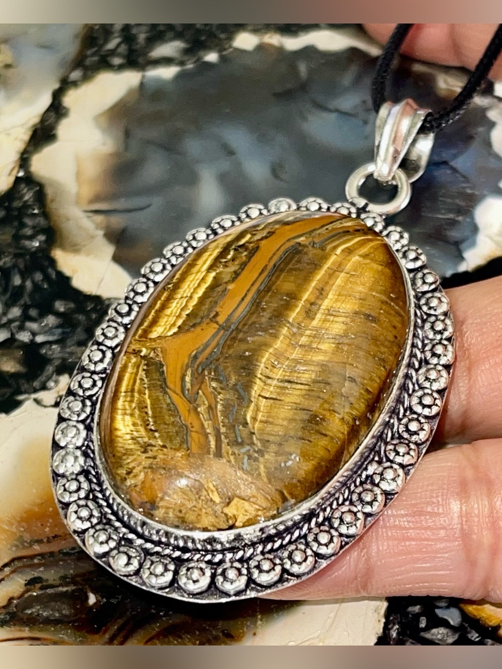 Large Golden Tiger Eye Pendant 2 7/8”
